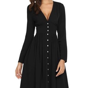 SOLD - SE’MIU V Neck Long Sleeve Button Down Dress